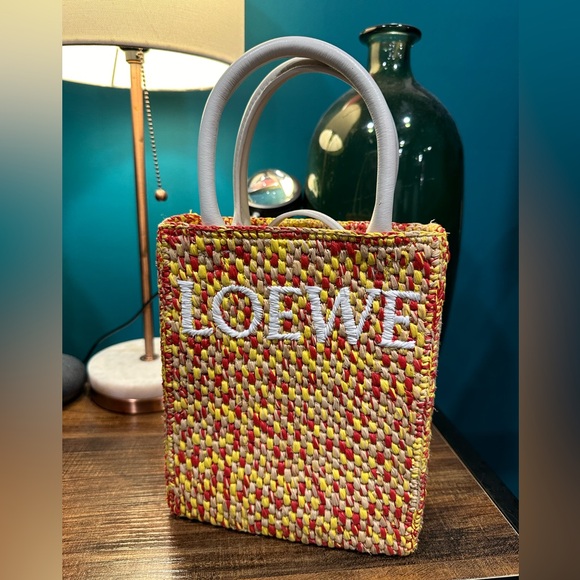 Loewe Raffia Calfskin Standard A5 Tote Bag White Multicolor - Picture 5 of 7